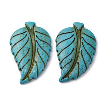 Synthetic Turquoise Big Pendants, Leaf Charms, Dyed, 63x39x6mm, Hole: 1.4mm