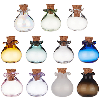 11Pcs 11 Colors Lucky Bag Shape Glass Cork Bottles Ornament, Glass Empty Wishing Bottles, DIY Vials for Pendant Decorations, Mixed Color, 2.5cm, 1pc/color