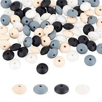 80Pcs 4 Colors Food Grade Eco-Friendly Silicone Beads, Chewing Beads For Teethers, DIY Nursing Necklaces Making, Rondelle, Mixed Color, 12x6~7mm, Hole: 2mm, 20pcs/color