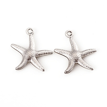 304 Stainless Steel Pendants, Starfish, Stainless Steel Color, 17.5x15x2mm, Hole: 1mm