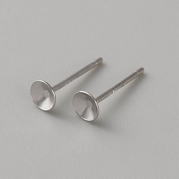 925 Sterling Silver Stud Earring Settings, Platinum, Tray: 3.5mm, 12x4mm, Pin: 0.8mm