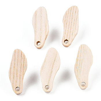 Ash Wood Stud Earring Findings, with 304 Stainless Steel Pin, Others, 23x9.5mm, Hole: 2mm, Pin: 0.7mm