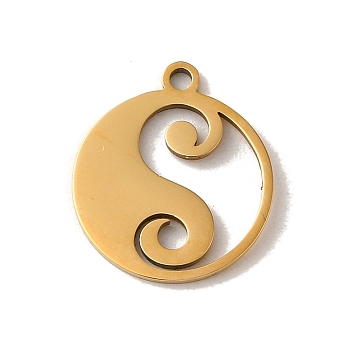 201 Stainless Steel Pendants, Laser Cut, Flat Round with Yin-yang Charm, Golden, 16x14x1mm, Hole: 1.5mm