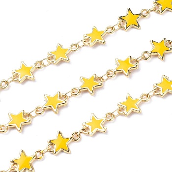 Handmade Alloy Enamel Star Link Chains, with Spool, Soldered, Long-Lasting Plated, Lead Free & Cadmium Free, Golden, Gold, 11x8x1.6mm, about 16.4 Feet(5m)/roll