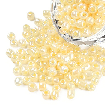Glass Seed Beads, Ceylon, Round, Lemon Chiffon, 4mm, Hole: 1.5mm, about 4500pcs/pound
