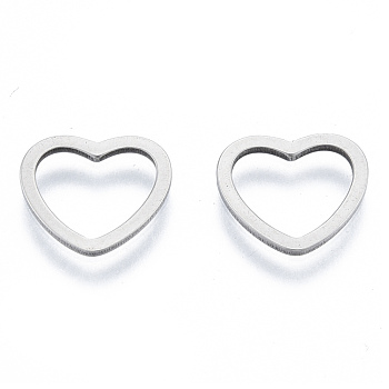 Non-Tarnish 201 Stainless Steel Linking Rings, Heart, Stainless Steel Color, 11x12x1mm, Inner Diameter: 7.5x9.5mm