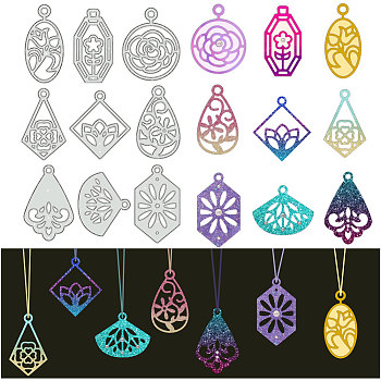 Pendant Carbon Steel Cutting Dies Stencils, for DIY Scrapbooking, Photo Album, Decorative Embossing Paper Card, Stainless Steel Color, Mixed Shapes, 159x106x0.8mm