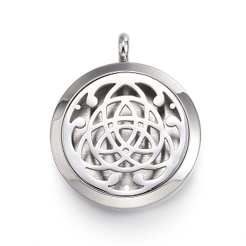 316 Surgical Stainless Steel Diffuser Locket Pendants, with Perfume Pad and Magnetic Clasps, Flat Round with Trinity Knot/Triquetra, Irish, Stainless Steel Color, Mixed Color, 36.5~37x30x6~6.5mm, Hole: 5mm, Inner Diameter: 23mm, 12Color/Set