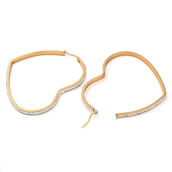 304 Stainless Steel Heart Hoop Earrings, with Polymer Clay and Rhinestone, Real 18K Gold Plated, 74x60.5x3.5mm, Pin: 0.8mm