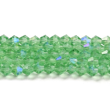 Transparent Electroplate Glass Beads Strands, AB Color Plated, Faceted, Bicone, Light Green, 4x4mm, Hole: 0.8mm, about 82~85pcs/strand, 12.01~12.2 inch(30.5~31cm)