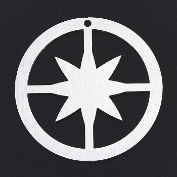 Aluminium Big Pendants, Laser Cut Big Pendants, Flat Round with Star, Silver Color Plated, 50x1mm, Hole: 2mm