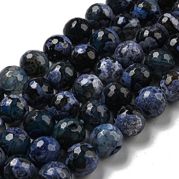 Faceted Natural Fire Crackle Agate Beads Strands, Round, Dyed & Heated, Midnight Blue, 11.5mm, Hole: 1.6mm, about 31pcs/strand, 14.76''(37.5cm)