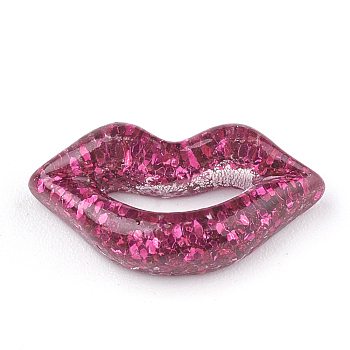 Resin Cabochons, with Glitter Powder, Lip, Medium Violet Red, 17x9x3.5mm