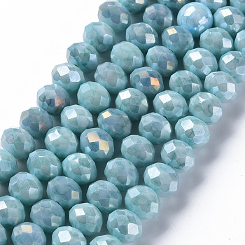 Opaque Baking Painted Glass Beads Strands, Faceted, Rondelle, Dark Turquoise, 10x8mm, Hole: 1.5mm, about 63pcs/strand, 21.06 inch~21.26 inch(53.5~54cm)