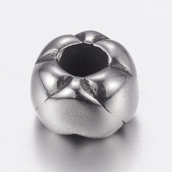 304 Stainless Steel European Beads, Large Hole Beads, Rondelle, Antique Silver, 11x8mm, Hole: 5mm