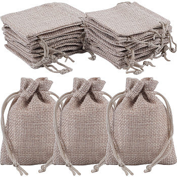 24Pcs Burlap Packing Pouches Drawstring Bags, Rectangle, Dark Khaki, 9x7cm