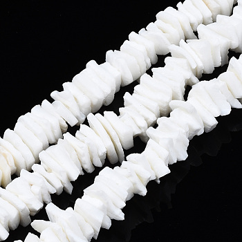 Natural White Shell Beads Strands, Chip, Bleach, 6~12x4~8x1.5~3.5mm, Hole: 0.5mm, about 80~90pcs/strand, 7.48 inch(19cm)
