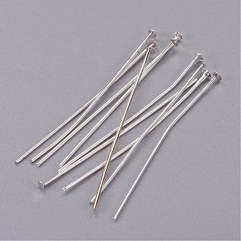 Jewelry Findings, Cadmium Free & Lead Free, Iron Flat Head Pins, Silver, 45x0.75~0.8mm, 20 Gauge, about 5100pcs/1000g, Head: 2mm
