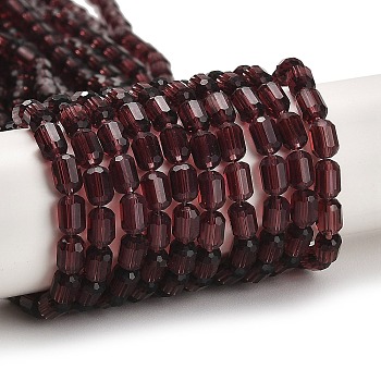 Transparent Glass Beads Strands, Faceted Barrel, Coconut Brown, 5~6x4mm, Hole: 1mm, about 78~81pcs/strand, 15.94''~18.82''(40.5~47.8cm)
