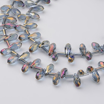 Electroplate Glass Beads Strands, Top Drilled Beads, Faceted Teardrop, Lavender, 9x4mm, Hole: 1mm, about 98pcs/strand, 17.3 inch