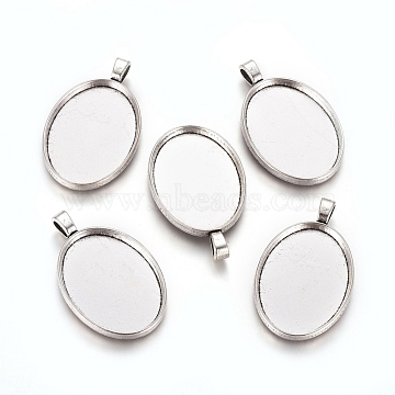 Alloy Pendant Cabochon Settings, Plain Edge Bezel Cups, Cadmium Free & Nickel Free & Lead Free, Oval, Antique Silver, 38.5x24.5x5.5mm, Hole: 5.5x3.5mm; Tray: 29x21.5mm(PALLOY-2421-AS-FF)