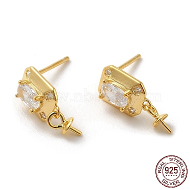 Real 18K Gold Plated Clear Square Sterling Silver+Cubic Zirconia Stud Earring Findings