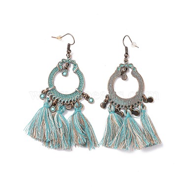 3 Pairs 3 Style Flat Round & Leaf Alloy Enamel Dangle Earrings with Synthetic Turquoise(EJEW-P200-06AB)-3