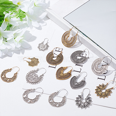 12 Pairs 12 Style Bohemia Hollow Out Heart & Flower & Teardrop & Flat Round Alloy Hoop Earrings(EJEW-AN0003-37)-7