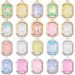 48Pcs 2 Colors UV Plating Alloy with Mixed Color Glass Rhinestone Pendants, Rectangle, Faceted, Platinum & Golden, 21x14x6.5mm, Hole: 2mm, 24pcs/color(FIND-SC0023-45)