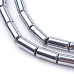 Electroplated Non-magnetic Synthetic Hematite Bead Strand, Column, Platinum Plated, 7~8x3.5~4mm, Hole: 1mm, about 52pcs/strand, 15.98 inch(40.6cm)(G-E429-03B)