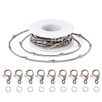 DIY Stainless Steel Satellite Chains Necklace Jewelry Kits, Box Chains with Round Beaded, Stainless Steel Color, 1x1.5x1.5mm, 3mm, 5m(DIY-TA0010-46)