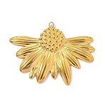 304 Stainless Steel Pendants, Hand Polished Sunflower Charm, Ion Plating(IP), Long-Lasting Plated, Real 18K Gold Plated, 44x33mm,Hole:1.90mm(STAS-OY016-24G)