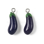 Opaque Resin Pendants, Eggplant Charms, with Platinum Tone Iron Loops, Midnight Blue, 22.5~24.5x8.5x7mm, Hole: 2mm(RESI-G129-06)