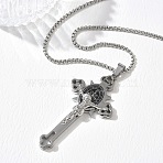 Religion 201 Stainless Steel Enamel Saint Benedict Crucifix Cross Pendant 304 Stainless Steel Box Chain Necklaces, Black, Stainless Steel Color, 23.54 inch(59.8cm)(SA-CBA3211-03P)