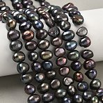 Natural Cultured Freshwater Pearl Beads Strands, Two Sides Polished, Black, 8mm, Hole: 0.8mm, about 45pcs/strand, 15.75''(40cm)(PEAR-P250214-L)