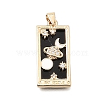Brass Micro Pave Clear Cubic Zirconia Enamel Pendants, The World Tarot Card Charms with Resin, Long-Lasting Plated, Cadmium Free & Lead Free, Real 18K Gold Plated, Black, 28.5x13.5x3mm, Hole: 4x3.5mm(CU-CBAE7DF-07G-02)