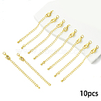 10Pcs Long-Lasting Plated Brass Chain Extender, with Lobster Claw Clasps and Bead Tips, Real 18K Gold Plated, 12x7x3mm, Hole: 3.5mm, Extend Chain: 65mm, ring: 5x1mm(KK-YW0003-82G)