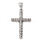 Easter 304 Stainless Steel Pendants, Cross with Woven Texture Charms, Antique Silver, 44x27x4.5mm, Hole: 5x8.5mm(STAS-E526-05AS)