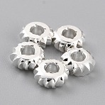 Brass Beads, Cadmium Free & Lead Free, Long-Lasting Plated, Corrugated Rondelle, 925 Sterling Silver Plated, 5x2mm, Hole: 1.8mm(KK-O133-302C-S)