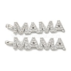 Mother's Day Brass Micro Pave Cubic Zirconia Pendants, Cadmium Free & Nickel Free & Lead Free, Letter "MAMA", Platinum, 38x8x1.5mm, Hole: 2mm(KK-K378-11P)