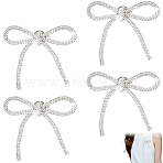 4Pcs Polyester Brooches for Backpack Clothes, Bowknot, with Rhinstone, Silver, 25~32x112~114mm(JEWB-CP0001-62)