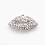 Brass Micro Pave Cubic Zirconia Pendants, Lip, Clear, Platinum, 9.5~10x17x3.5mm, Hole: 1.5mm(ZIRC-F089-06P)