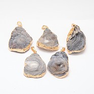 Nuggets Natural Druzy Agate Pendants, with Brass Findings, Golden, 40~60x22~35x5~15mm, Hole: 7x5mm(G-L447-04)