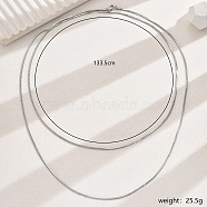 Non-Tarnish Stainless Steel Double Layer Snake Bone Chain Necklaces for Women, Stainless Steel Color, 52.56 inch(133.5cm)(NC1612)