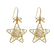 Eco-Friendly Five-Pointed Star Iron Pendants Dangle Earrings, with 304 Stainless Steel Earring Hooks, Alloy Links Connectors, Jump Rings, Light Gold, 56mm, Pin: 0.7mm(EJEW-PH01401-04)