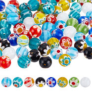160Pcs 8 Colors Handmade Millefiori Lampwork Beads Strands, Round, Mixed Color, 8mm, Hole: 1.2mm, 20pcs/color(LAMP-SC0001-14)