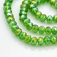AB Color Plated Faceted Rondelle Electroplate Glass Beads Strands, Lime Green, 6x4mm, Hole: 1mm, about 85pcs/strand, 16 inch(GLAA-A024D-AB03)