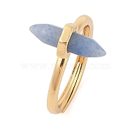 Double Pointed Hexagonal Prism Natural Blue Aventurine Adjustable Rings for Women, Ion Plating(IP) Brass Rings, Golden, Hexagonal Prism: 17x7.5mm, US Size 6(16.5mm)(RJEW-G327-01G-07)