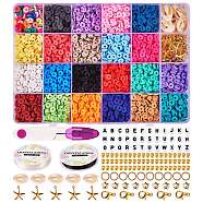 DIY Jewelry Making Kit, Including Handmade Polymer Clay Beads, Acrylic Letter Beads, Natural Mixed Cowrie Shell Beads, CCB Plastic Beads, Elastic Crystal Thread, Sewing Scissors, Zinc Alloy Lobster Claw Clasps, Iron Pendants, Mixed Color, Polymer Clay Beads: 6x1mm, Hole: 2mm(DIY-SZ0005-44)