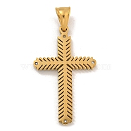 Ion Plating(IP) 304 Stainless Steel Pendants, with Crystal Rhinestones, Cross Charm, Golden, 42x26x3mm, Hole: 7x4.5mm(STAS-D110-19G)